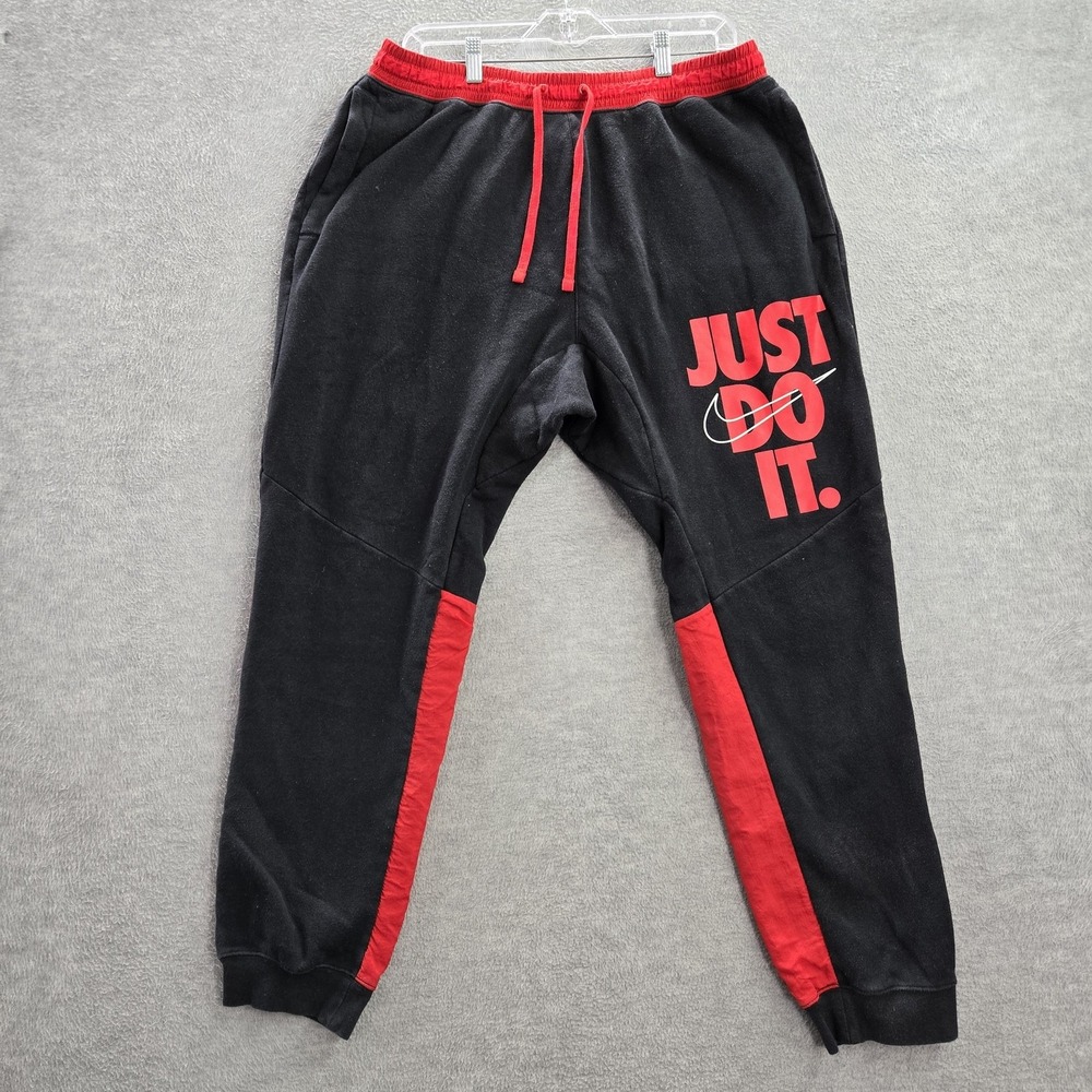 Nike Men Activewear Pants XL Black Cotton‎ Nylon Sweatpants Colorblock Fleece
